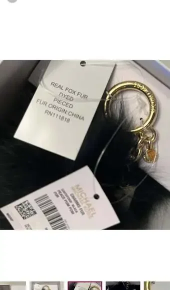 Michael Kors Large Black Fox Fur Pom Pom Bag Charm Keychain - Picture 4 of 7